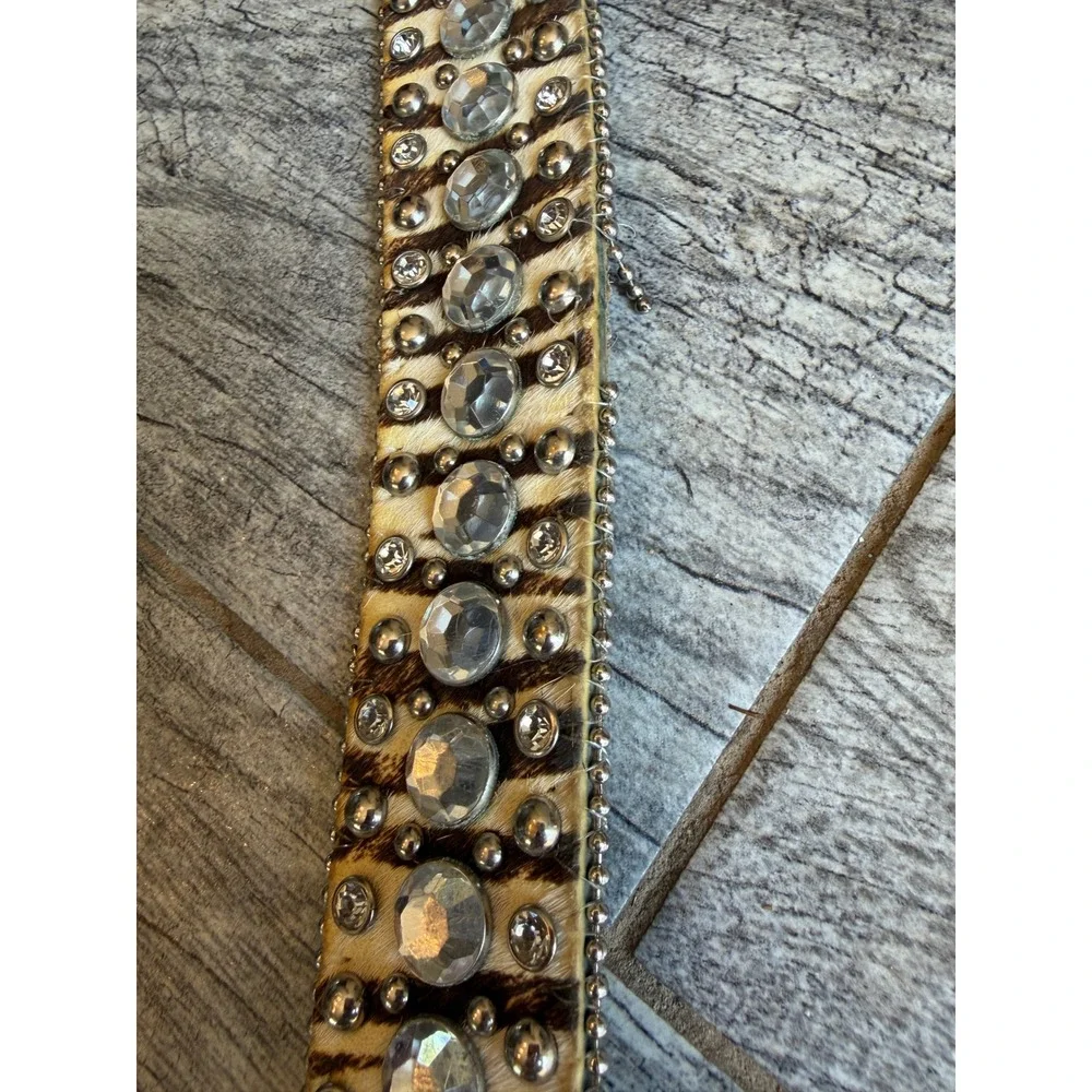 BHW Western Belt XL Zebra Print Rhinestone Extra Large Studded Calf Hair Leather